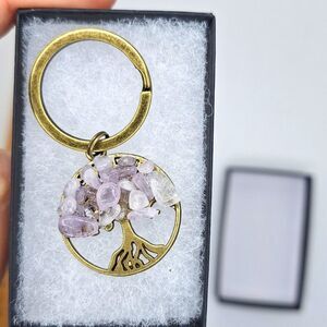 Amethyst gemstone bronze tree of life keychain keyring keepsake gift in…
